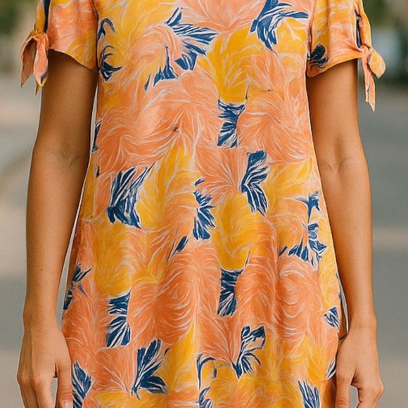 Caribbean Joe - Tropical Floral Pattern, Short Sleeve W/ Tie Accent, Size Medium - Picture 3 of 13